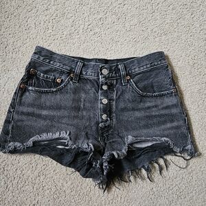 Levi's 501 High Rise Women's Distressed Black Denim Shorts 26